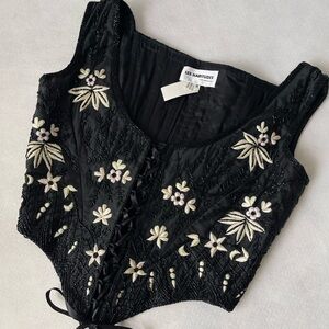 Eavis & Brown sold under Les Habitudes embroidered front lace corset